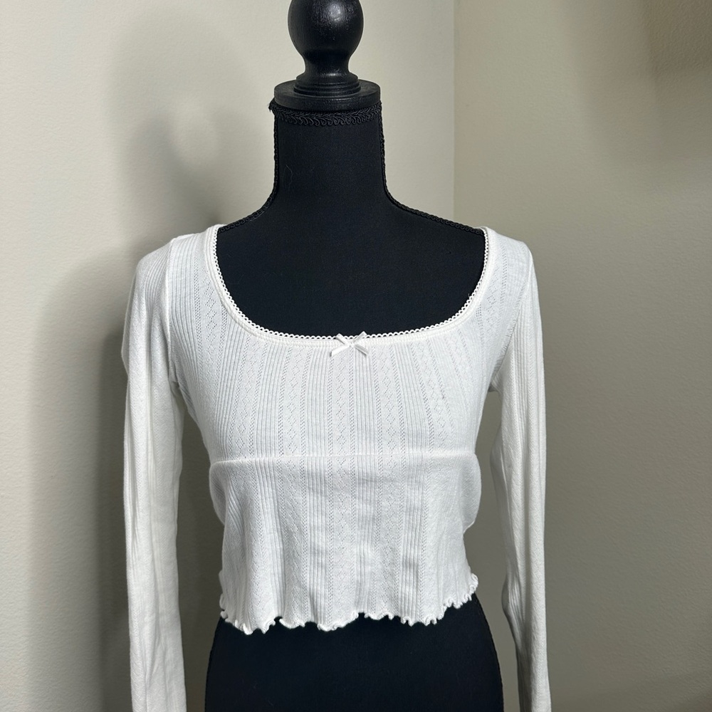 Urban Outfitters Cream Long Sleeve Crop Top
